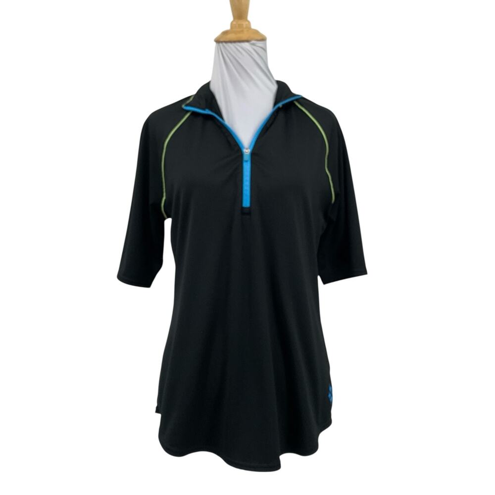 JoFit Shirt Womens M Medium Black Athletic Golf Polo Quarter Zip Performance